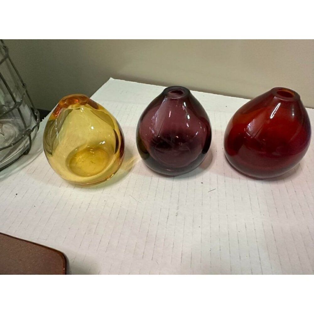 Lot Of 3 Small Mini Vases Glass Boho Home Decor Shelf Flowers